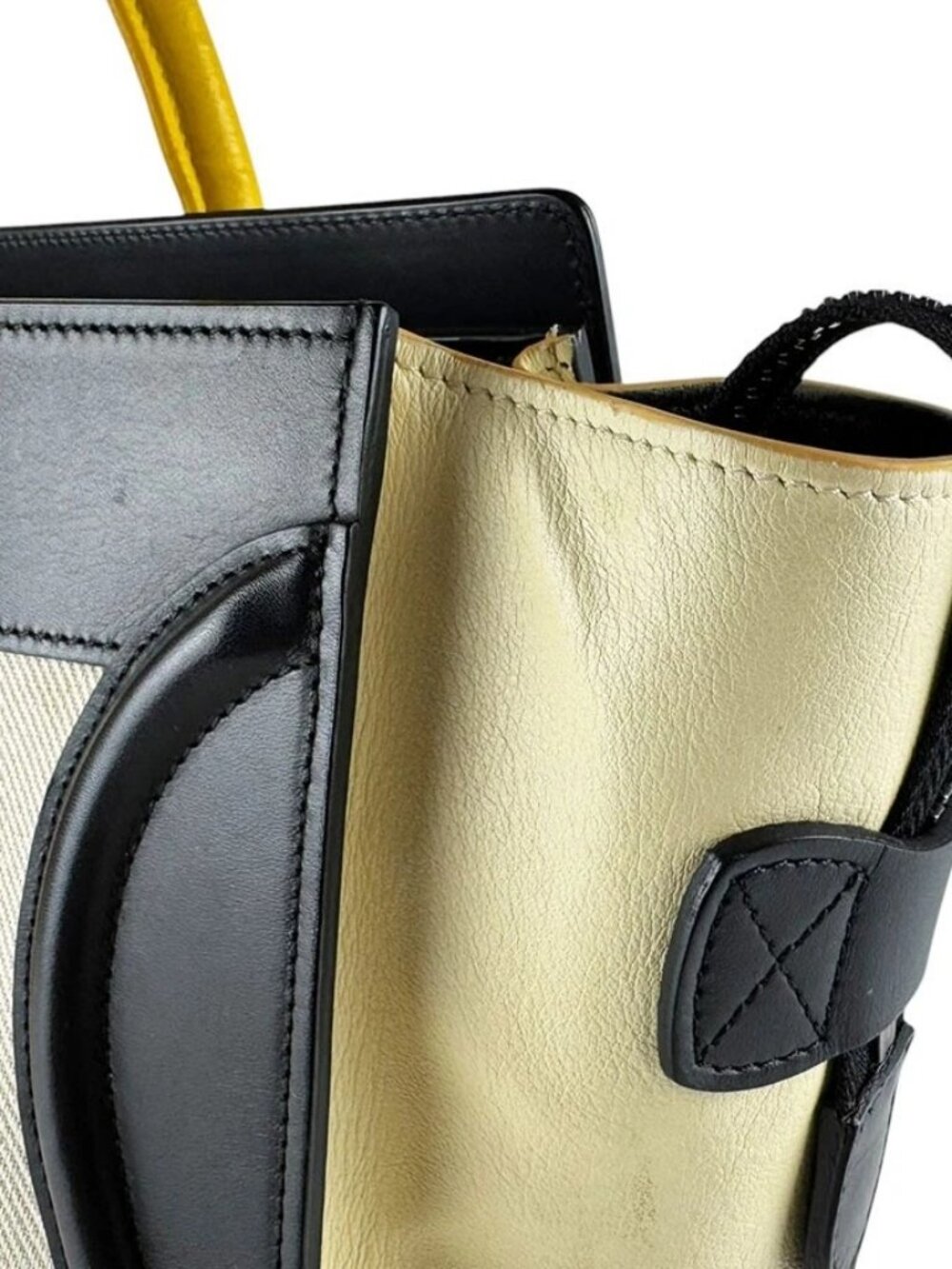 CELINE Luggage Micro Shopper Handbag Black/Yellow/Cream Leather